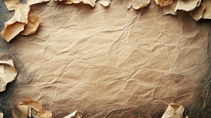 Poster - Vintage crumpled paper background with torn edges and decorative elements for creative design and artistic projects