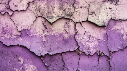 Poster - Vintage stucco texture with peeling violet and purple paint creating an abstract background in a distressed and weathered aesthetic.