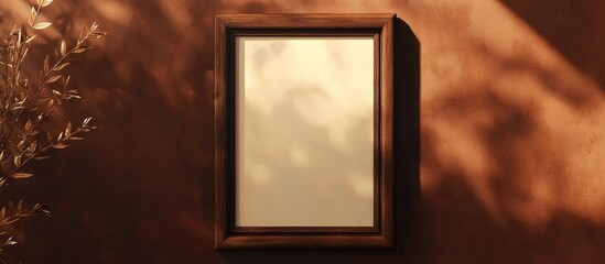 Aufkleber - Vertical Wooden Framed Wall Decor Mockup against Warm Brown Textured Background with Natural Shadow Play and Blank Space for Custom Text