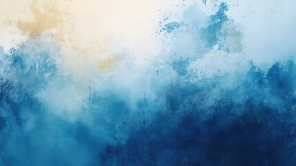 Poster - Vibrant Blue and Gold Abstract Watercolor Texture with Soft Golden Hues Blending into Deep Azure Tones in a Cloud-like Composition