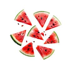 Wall Mural - Watermelon Slice: A refreshing display of juicy watermelon slices, bursting with vibrant red hues and scattered seeds, offering a taste of summer's sweetness. 