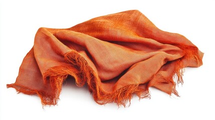 Poster - Vintage orange fabric draped elegantly showcasing texture and color on a white background ideal for textile and design projects