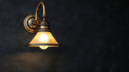 Poster - Vintage wall lamp with warm glow against a dark textured background showcasing elegant design and lighting aesthetics