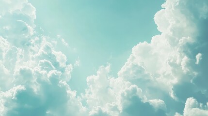 Poster - vibrant azure sky with soft white cumulus clouds creating a serene atmosphere ideal for text placeme