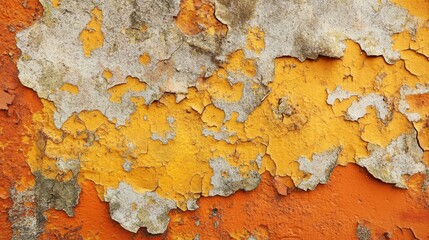 Fototapete - Vibrant orange and yellow textured surface with peeling paint creating an abstract backdrop suitable for artistic and design purposes