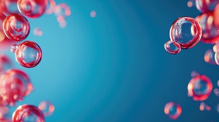 Poster - Vibrant blue background featuring clusters of glossy red soap bubbles on the left with ample open space for text or design elements on the right.