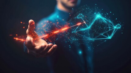 Aufkleber - Man holding glowing red and blue network visualizing data connections and technology concept