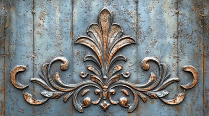 Poster - Decorative vintage metal surface texture with ornate elements and rust for artistic or design backgrounds