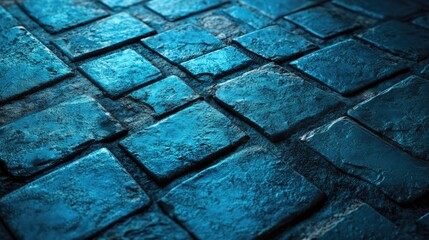 Poster - Textured Blue Brick Surface with Smooth Finish Ideal for Backgrounds and Designs
