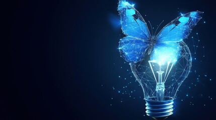 Poster - Light bulb with a butterfly perched on the surface in a creative and artistic composition