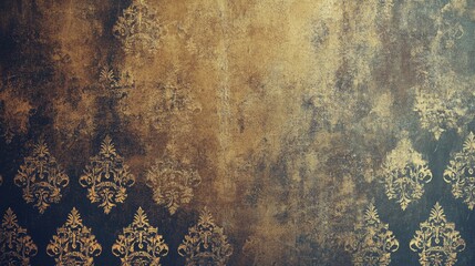 Poster - Elegant vintage wall texture with ornate gold patterns on a rich dark background ideal for classical interior design projects.