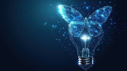 Poster - Light bulb with butterfly perched on it connected to digital lines and circuits