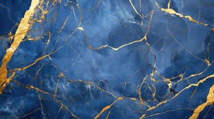 Poster - vibrant blue and gold marble effect wallpaper featuring striking gold veining with ample copy space 