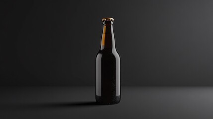 Aufkleber - Dark beer bottle standing on gray surface with black background