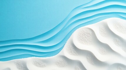 Poster - Vibrant blue backdrop featuring a dynamic wave pattern juxtaposed with textured white sand along the bottom edge, creating a calming coastal aesthetic.