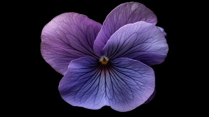 Poster - Delicate violet flower with intricate petal textures showcasing vibrant hues against a black background for striking visual appeal.