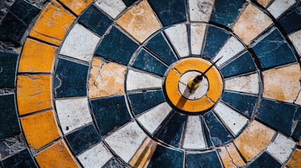 Fototapete - Colorful geometric patterns of a dartboard design on the ground illuminated by sunlight creating a striking visual contrast