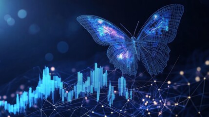 Poster - Butterfly flying over a bar graph representing growth and change in data analysis