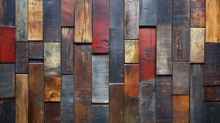 Poster - Rustic wooden panel texture background showcasing a mix of dark and vibrant colors ideal for environmental or design projects