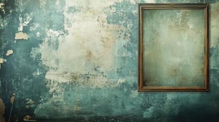 Poster - vintage painting frame on weathered grunge wall with peeling paint and textured background for artistic presentations and design projects