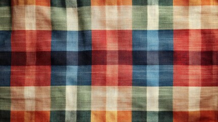 Poster - Colorful vintage checkered fabric texture with a classic pattern suitable for backgrounds and textile design projects.