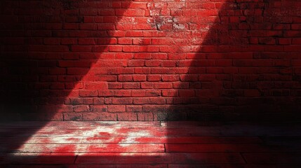 Poster - Red brick wall background with dramatic shadows and textured surface ideal for vintage or retro-themed designs and presentations
