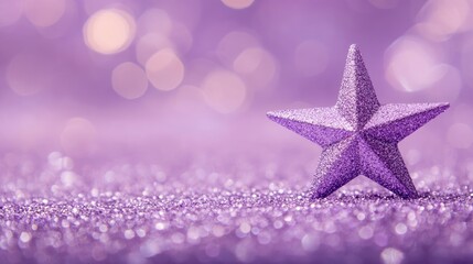 Poster - Glittering violet star on a shimmering lilac background creating a magical and festive atmosphere ideal for celebrations and decorations.
