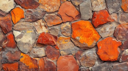 Poster - Rustic orange and gray stone wall texture suitable for architectural designs and abstract backgrounds in natural and vintage aesthetics