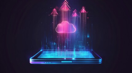 Poster - Smartphone with a cloud icon representing cloud computing technology above the device