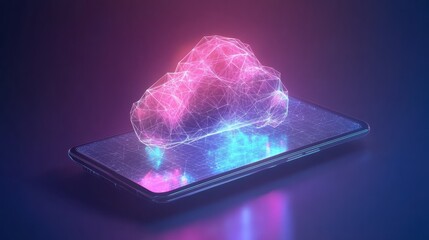 Poster - Smartphone displaying a glowing rock on its screen with a dark background