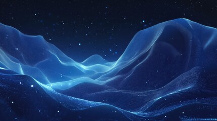 Poster - Blue background with a flowing wave of light creating a dynamic abstract design
