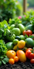 Wall Mural - Fresh and vibrant, a colorful medley of tomatoes and peppers, plump and ripe, basking in the warm sunlight