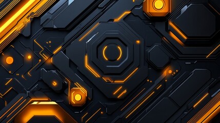 Leinwandbilder - Futuristic Technology Background with Neon Orange Accents and Dark Geometric Shapes