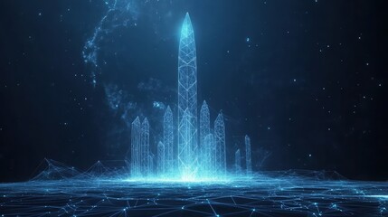 Aufkleber - Futuristic city skyline with network lines and stars in a night sky setting