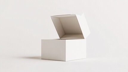 Poster - White opened cardboard box on white background revealing its empty interior