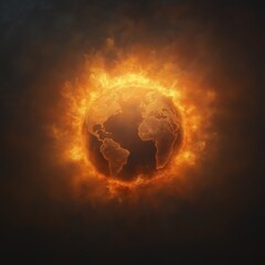 Wall Mural - A close up of a planet with a fire surrounding it
