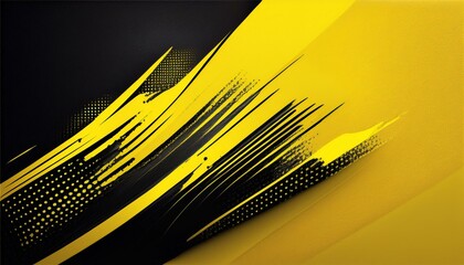Poster - Black and yellow abstract background with brushstroke and halftone style. Generated image