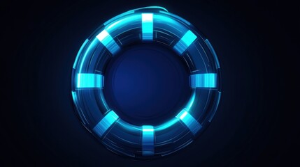 Poster - Blue glowing circle on a black background with smooth gradient and vibrant illumination effect