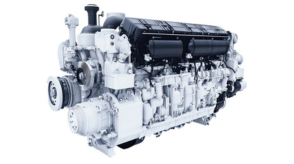 Fototapete - Modern, powerful diesel engine isolated on a transparent background, showcasing its intricate components and robust design