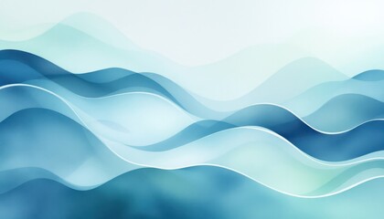 Poster - abstract ocean waves in gradient blue tones
