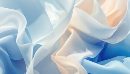 Poster - soft blue and white fabric with elegant flowing curves