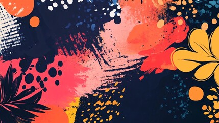 Aufkleber - Colorful abstract background merging floral and geometric shapes with brushstrokes