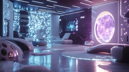 Wall Mural - Advanced futuristic room with innovative electronics and glowing decor