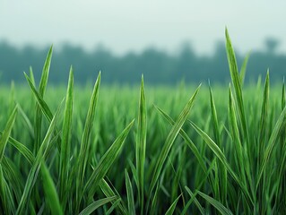 Growing green grass in vibrant fields nature landscape tranquil environment lush viewpoint growth concept