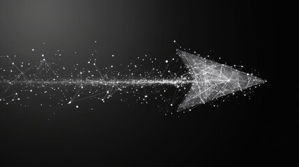 Poster - White arrow with a network of interconnected dots on a solid background illustrating direction and connectivity