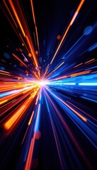 Poster - Vibrant energy burst with blue and orange streaks against dark background