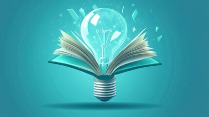 Aufkleber - Light bulb illuminating an open book on a blue background for creative and educational concepts