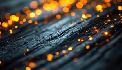 Poster - glowing orange bokeh lights on textured dark surface