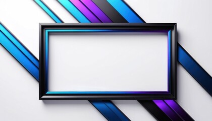 Poster - A black frame with a white center and diagonal colored stripes on a white background