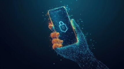 Poster - Close up of a smartphone screen illuminated by a finger touch creating a glowing effect in the dark